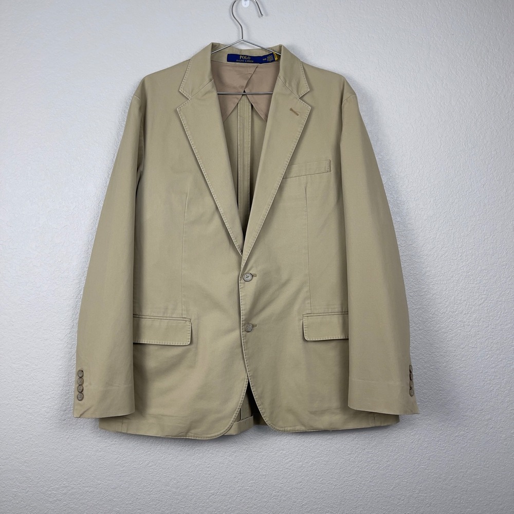 Polo Ralph Lauren Unconstructed Modern Suit Jacket 46R Tan Chino Blazer Preppy - Picture 4 of 11